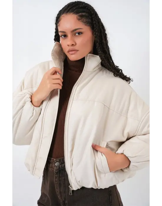 Oversize Bomber Şişme Mont 5124 - Ekru