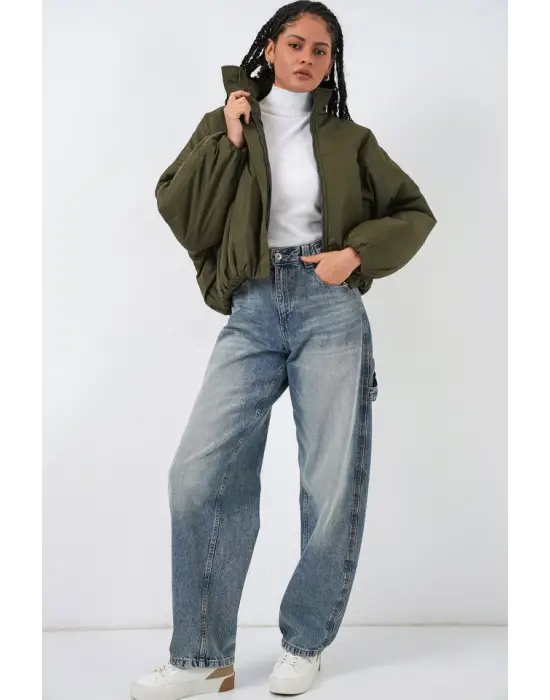 Oversize Bomber Şişme Mont 5124 - Haki