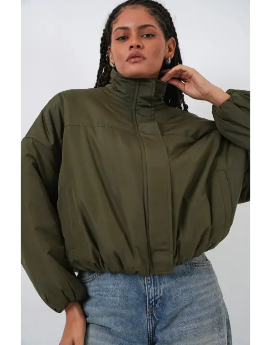 Haki Oversize Bomber Şişme Mont Kadın Giyim