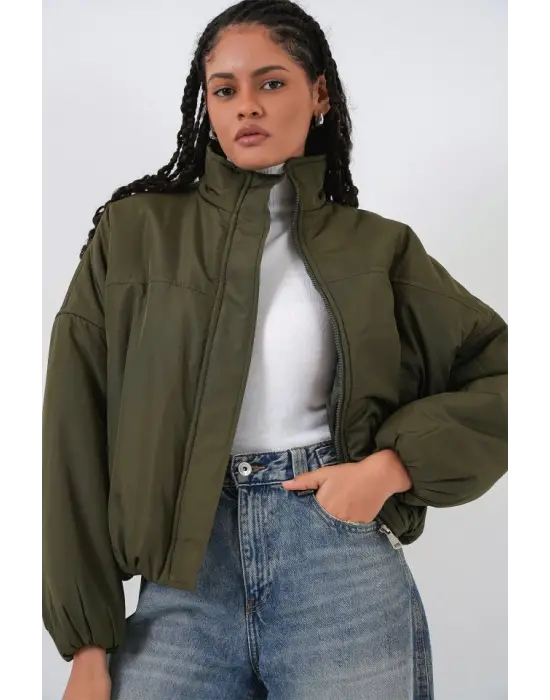 Oversize Bomber Şişme Mont 5124 - Haki