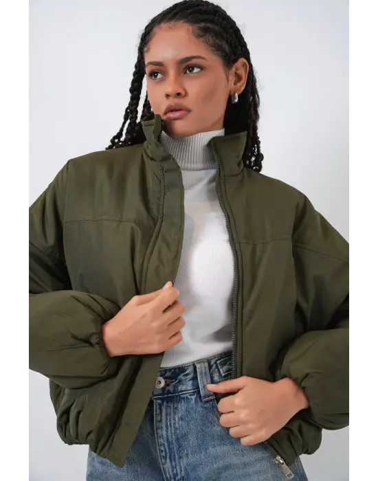 Oversize Bomber Şişme Mont 5124 - Haki