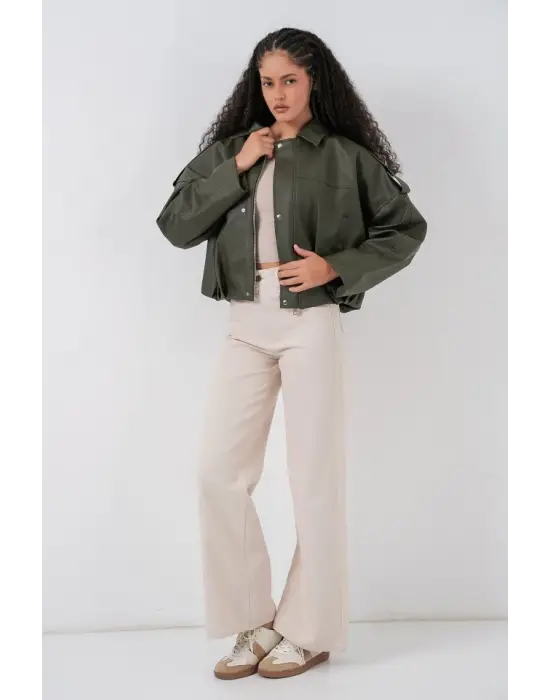 Oversize Deri Ceket 1055 - Haki