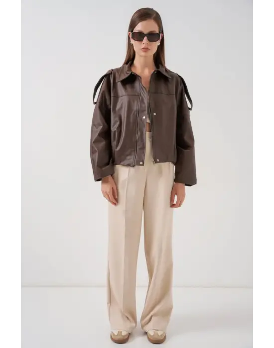 Oversize Deri Ceket 1055 - Kahverengi