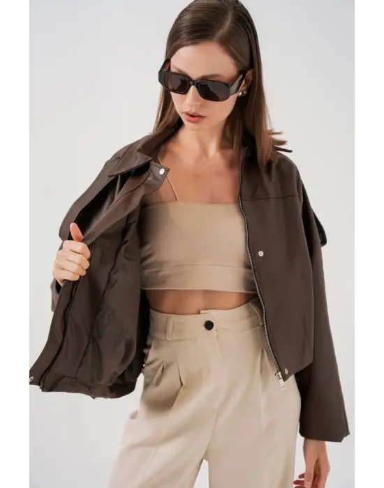 Oversize Deri Ceket 1055 - Kahverengi