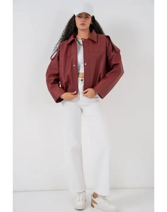 Oversize Deri Ceket 1055 - Kiremit