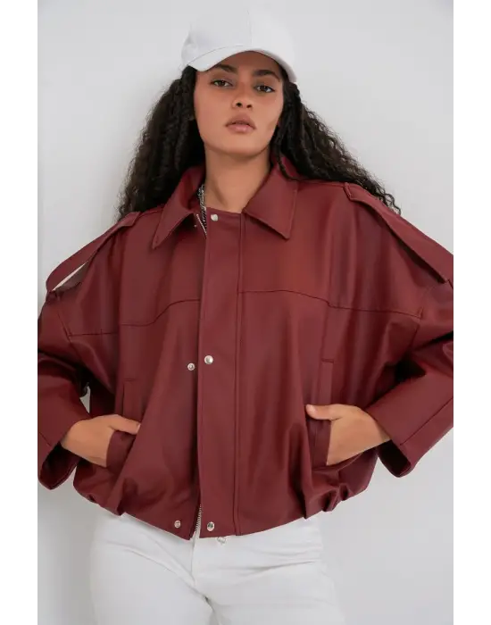 Oversize Deri Ceket 1055 - Kiremit