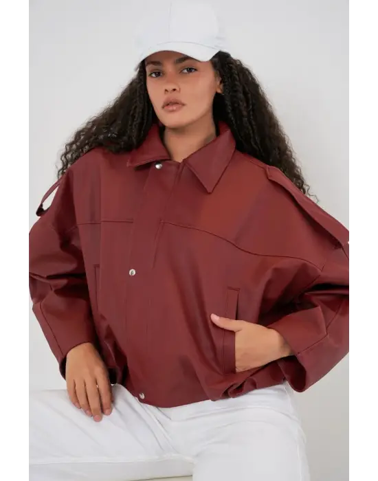 Oversize Deri Ceket 1055 - Kiremit