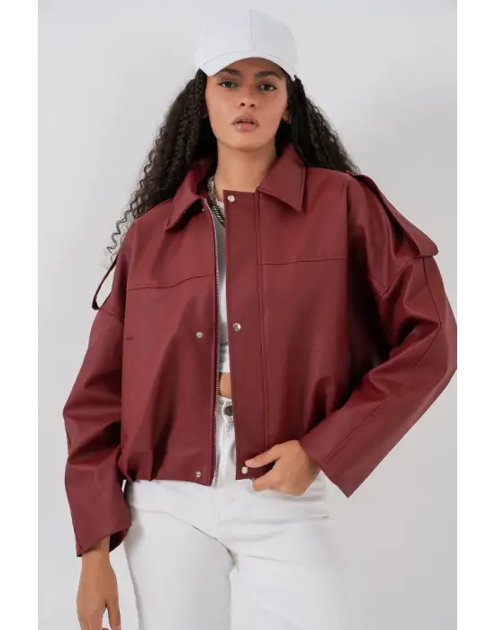 Oversize Deri Ceket 1055 - Kiremit
