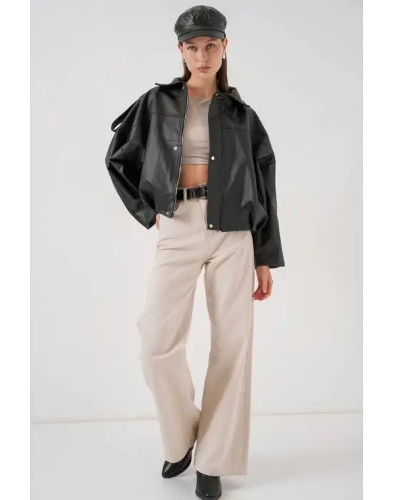 Oversize Deri Ceket 1055 - Siyah