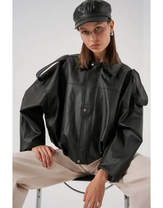 Oversize Deri Ceket 1055 - Siyah