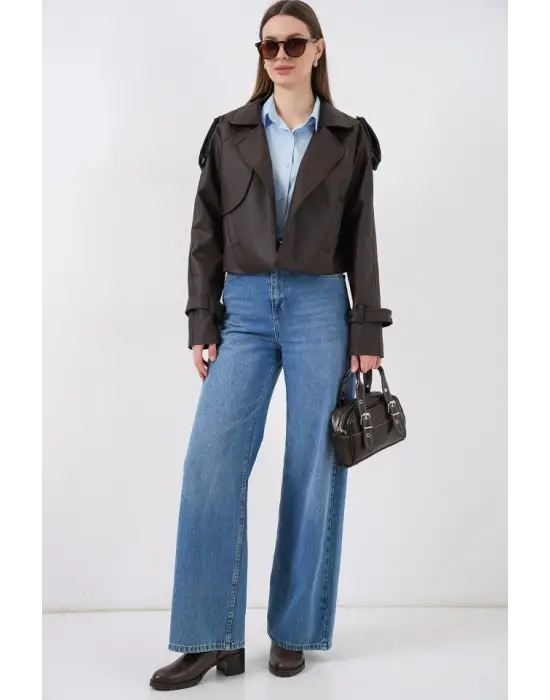 Oversize Deri Mont Ceket 1047 - Kahverengi