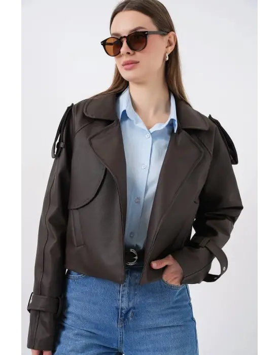 Oversize Deri Mont Ceket 1047 - Kahverengi