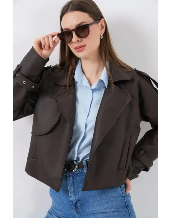 Oversize Deri Mont Ceket 1047 - Kahverengi