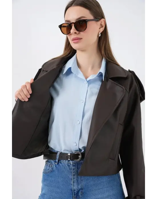 Oversize Deri Mont Ceket 1047 - Kahverengi