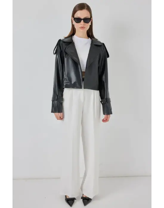 Oversize Deri Mont Ceket 1047 - Siyah