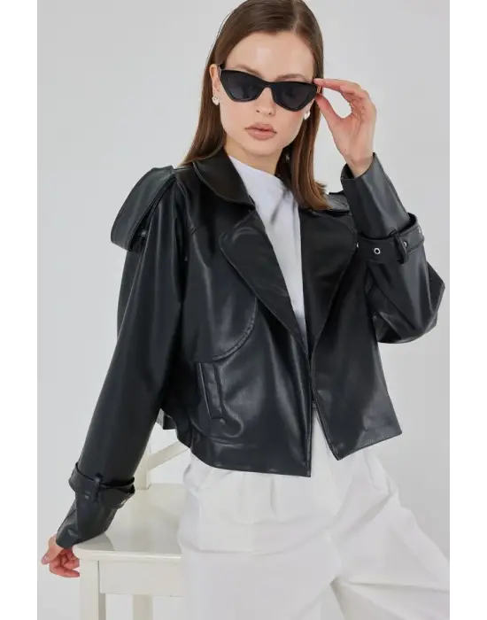 Oversize Deri Mont Ceket 1047 - Siyah