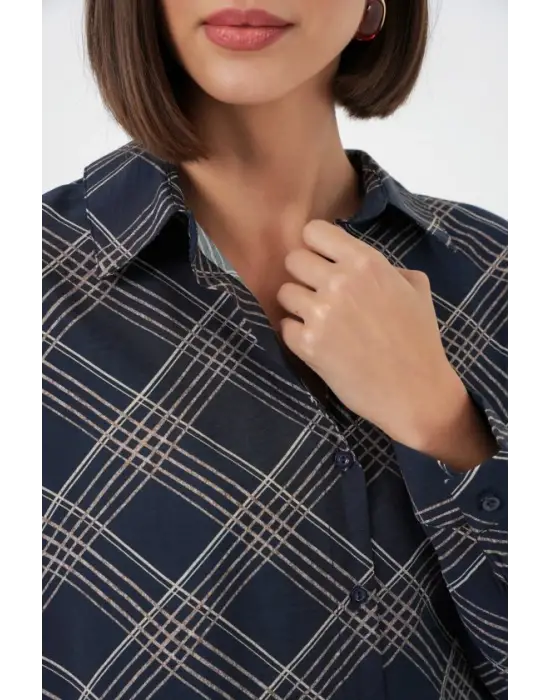 Oversize Desenli Gömlek 20372 - Lacivert