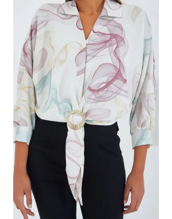 Oversize Dökümlü Crop Saten Gömlek 906 - Gül Kurusu