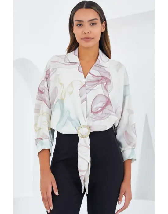 Oversize Dökümlü Crop Saten Gömlek 906 - Gül Kurusu