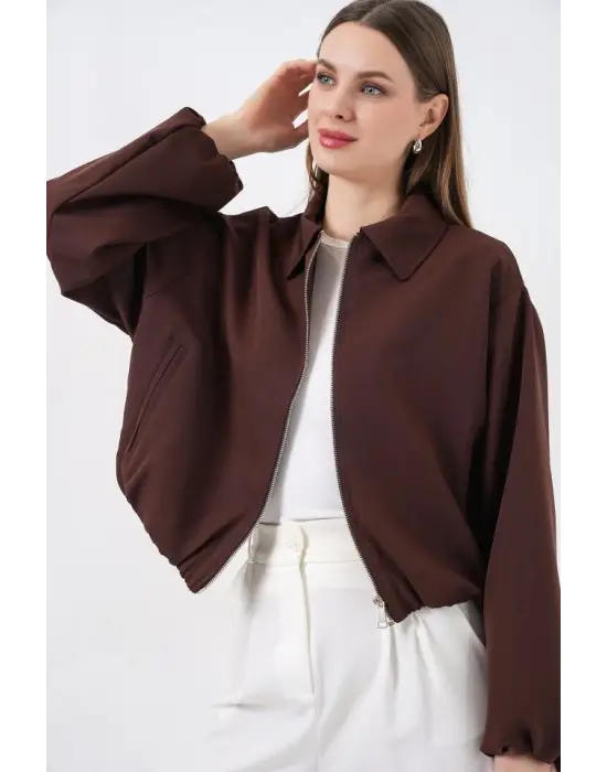Oversize Fermuarlı Ceket 0735 - Kahverengi