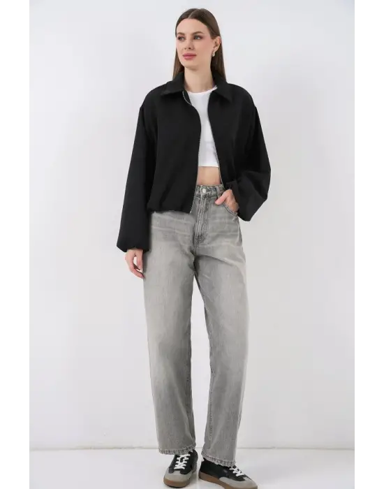 Oversize Fermuarlı Ceket 0735 - Siyah