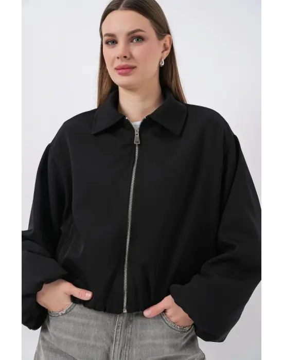 Oversize Fermuarlı Ceket 0735 - Siyah