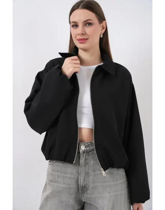 Oversize Fermuarlı Ceket 0735 - Siyah