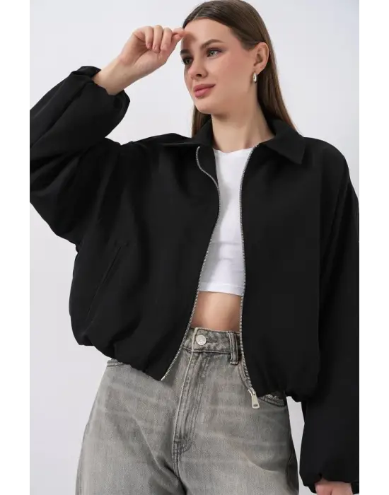 Oversize Fermuarlı Ceket 0735 - Siyah