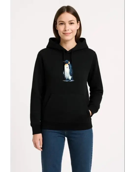 Cool Survivor Penguin Temalı Kapüşonlu Sweatshirt