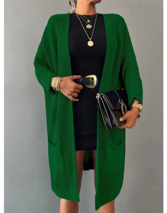 Oversize Kalıp Cepli Salaş Triko Hırka