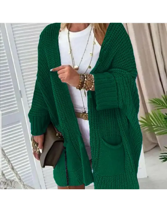 Oversize Kalıp Cepli Salaş Triko Hırka