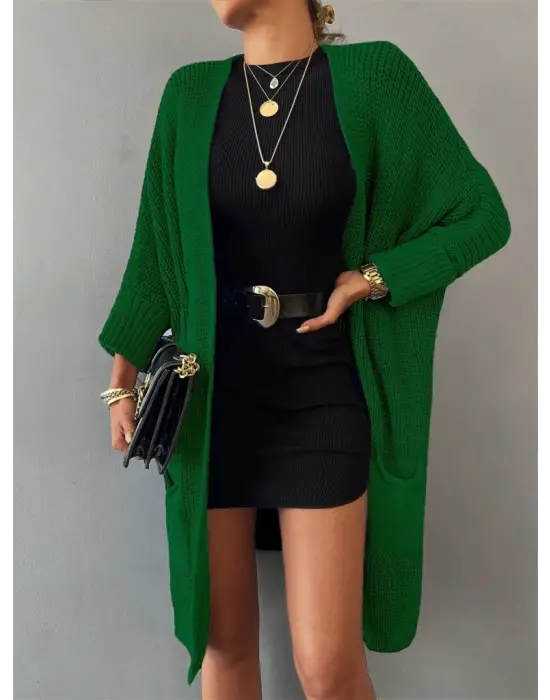 Oversize Kalıp Cepli Salaş Triko Hırka