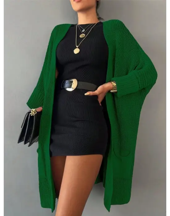 Oversize Kalıp Cepli Salaş Triko Hırka