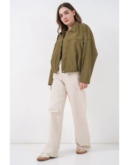 Oversize Kısa Ceket 0732 - Haki