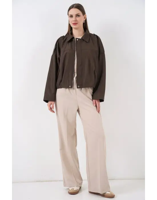 Oversize Kısa Ceket 0732 - Kahverengi