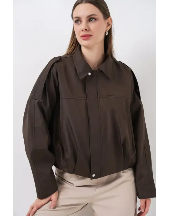 Oversize Kısa Ceket 0732 - Kahverengi