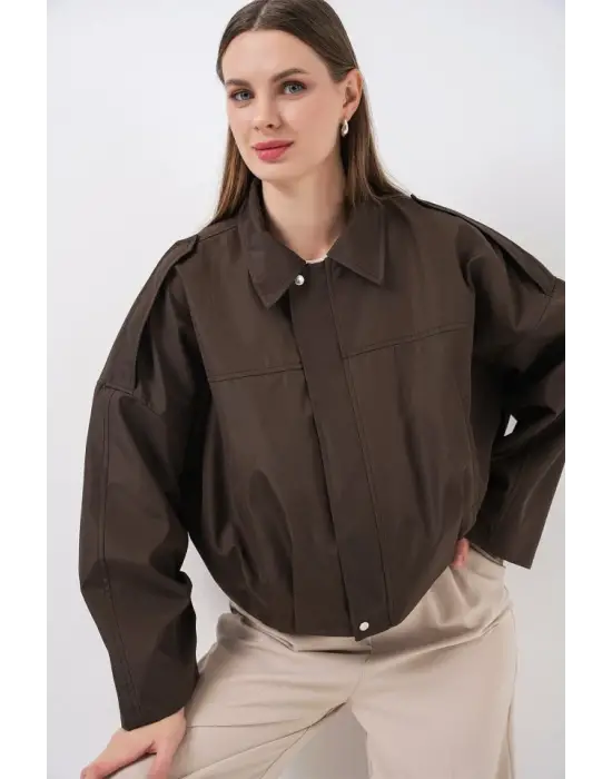 Oversize Kısa Ceket 0732 - Kahverengi