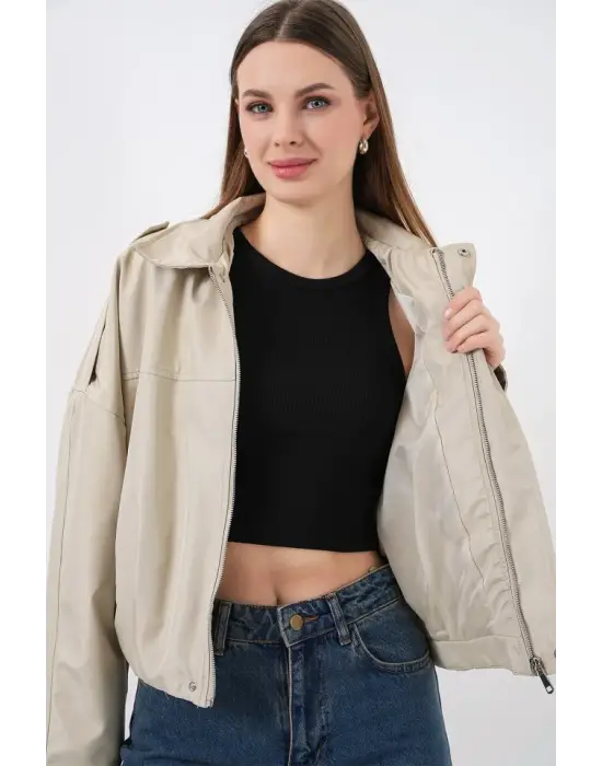 Oversize Kısa Ceket 0732 - Taş