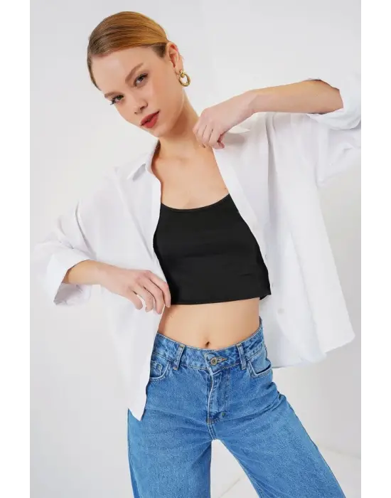 Oversize Kısa Kol Gömlek 20315 - Beyaz