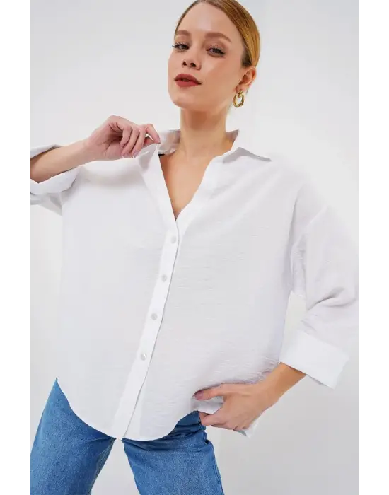 Oversize Kısa Kol Gömlek 20315 - Beyaz