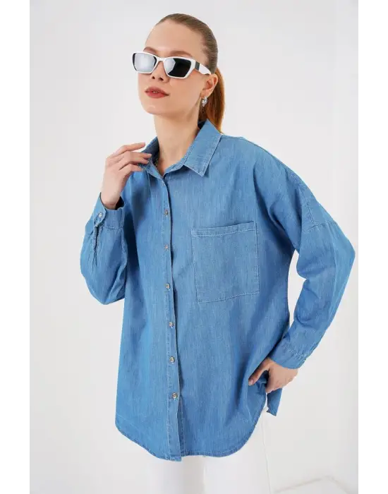 Oversize Kot Gömlek 20280 - Mavi