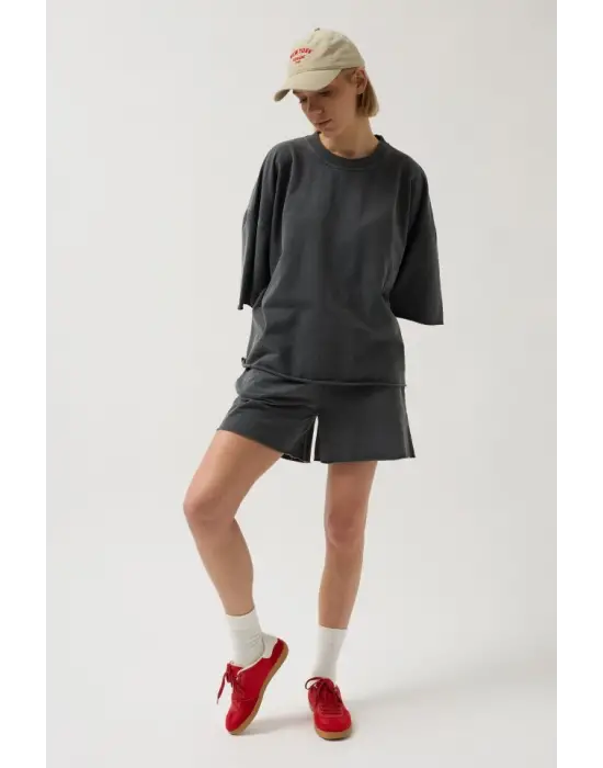 Oversize Lazer Kesim Bisiklet Yaka T-Shirt