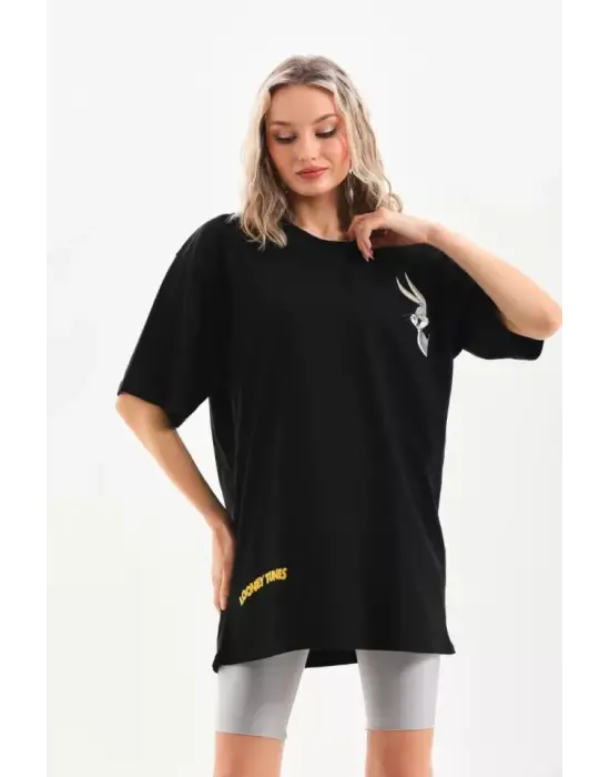Omarı Baskılı Siyah Oversize Unisex T-Shirt