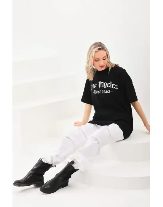 Omarı Stil Sahibi Siyah Oversize Baskılı T-Shirt