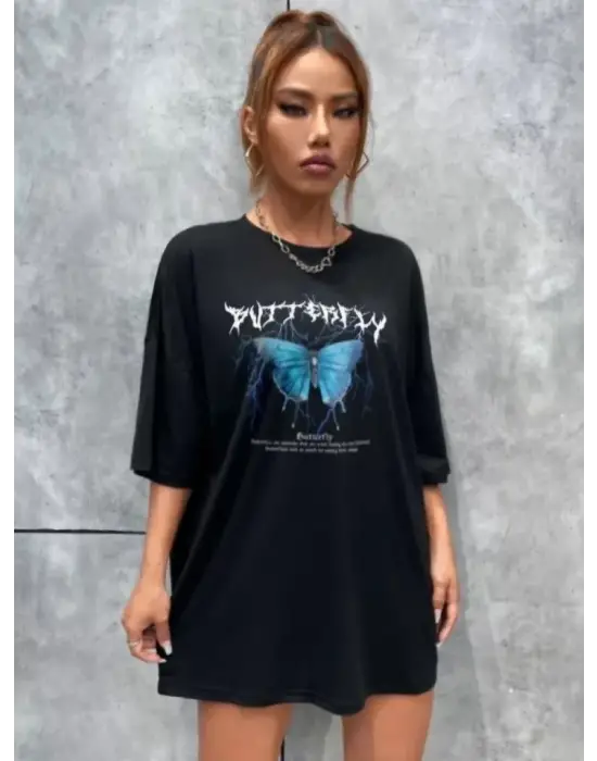 Omarı Siyah Baskılı Oversize Unisex T-Shirt