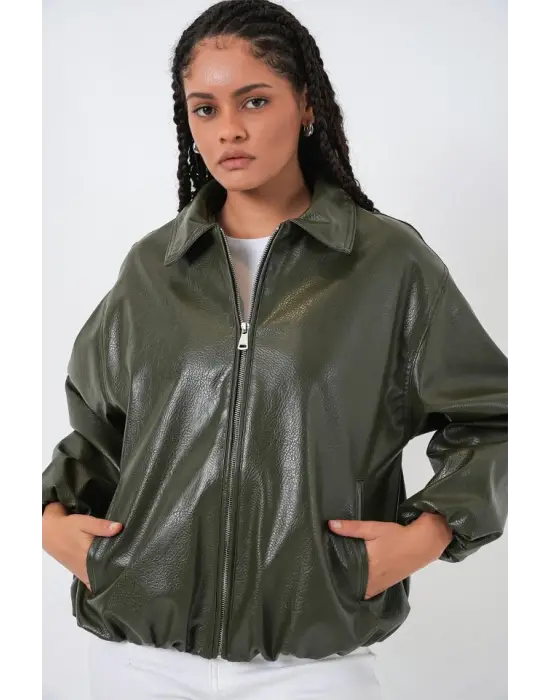 Çarpıcı Oversize Suni Deri Ceket