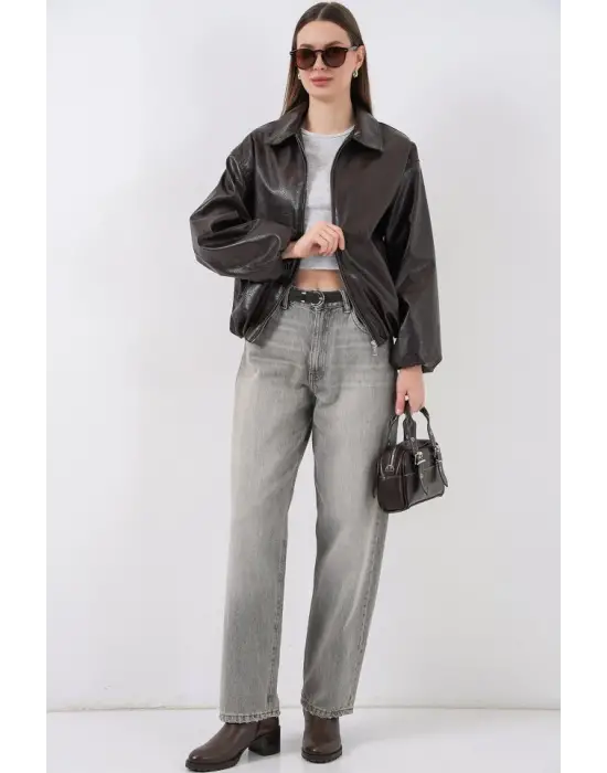 Cool Oversize Suni Deri Ceket