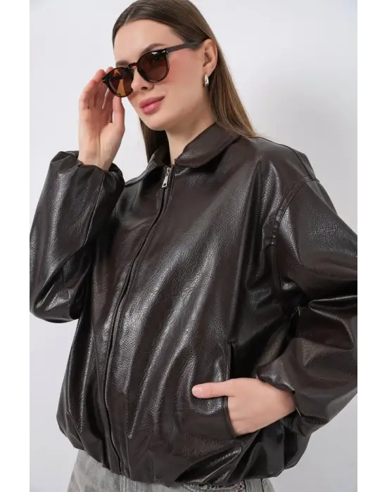 Cool Oversize Suni Deri Ceket