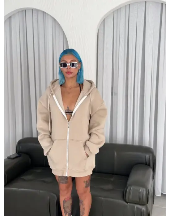 Omarı Şık Bej Uzun Kol Hırka