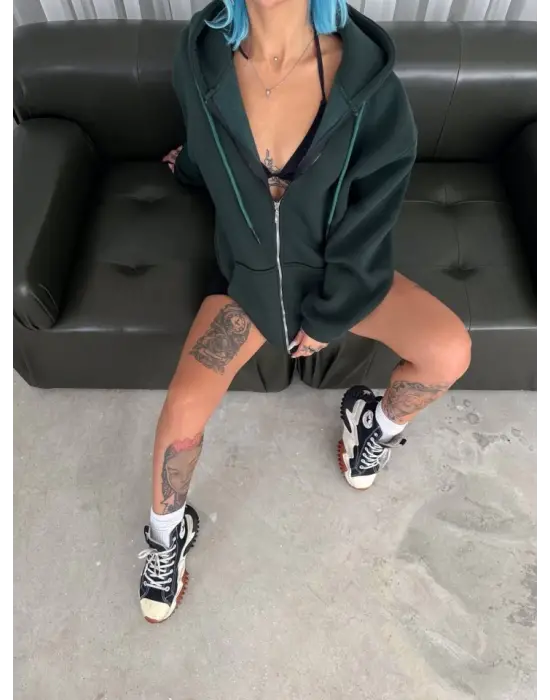 Omarı Şık Oversize Uzun Kol Hırka - Haki